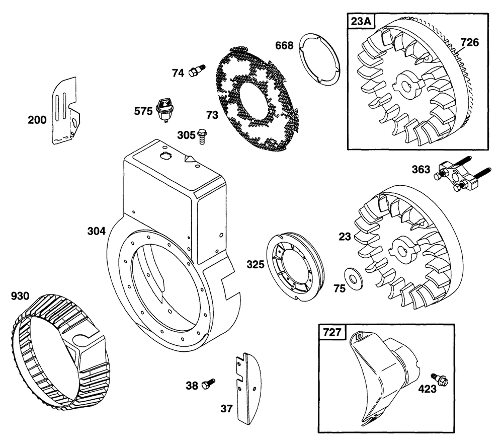 Blower Hsg, Flywheel Diagram and Parts List for 171432-0301-XX  Briggs and Stratton Engine